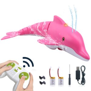 LAFALA Pink Remote Control Dolphin Toy 2.4G High Simulation Cartoon Dolphin Remote Control for Swimming Pool Bathroom Great Gift RC Boat Shark Toys for 6+ Year Old Boys and Girls (with 2 Batteries)