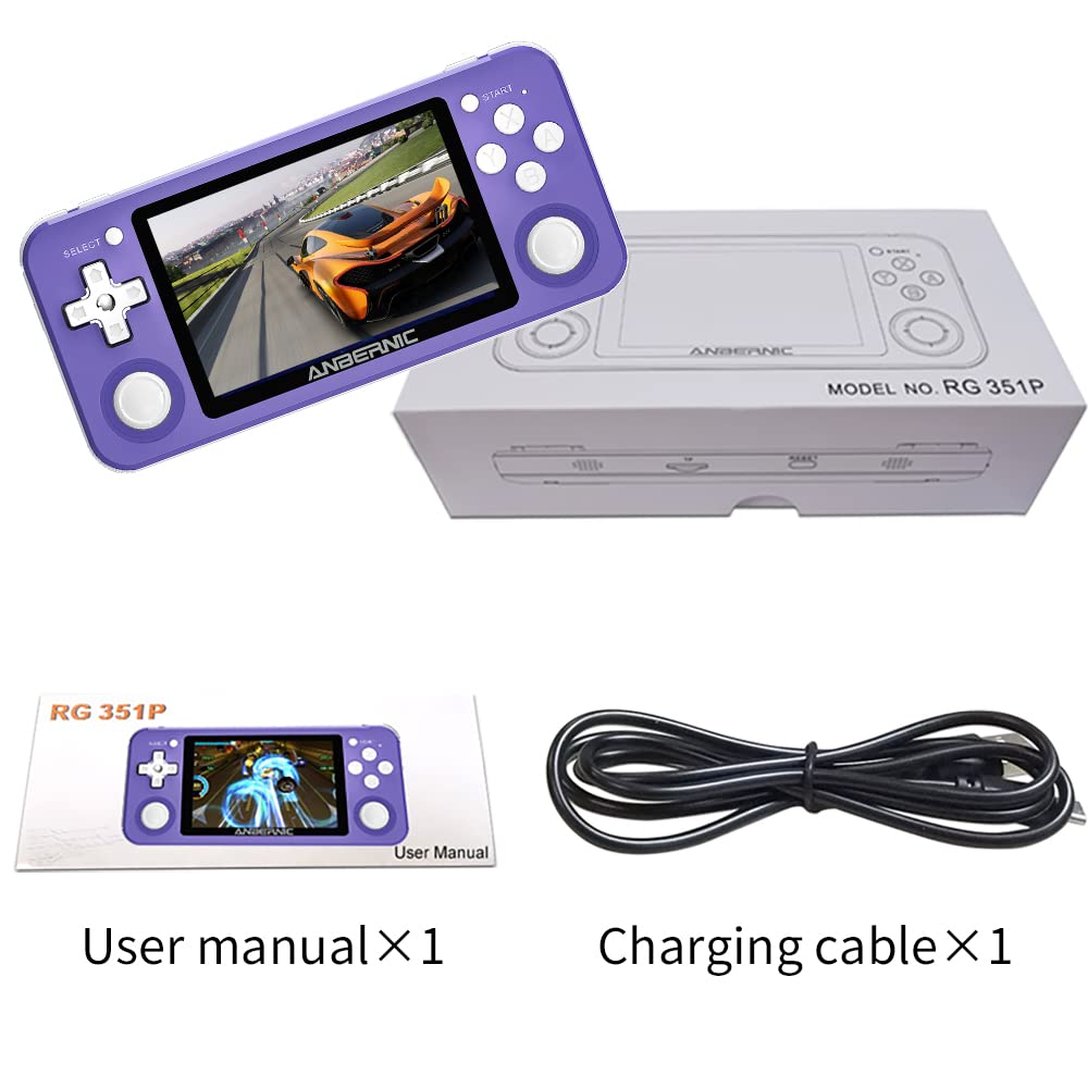 Diketigeey RG351P Handheld Game Console 3.5 Inch IPS Screen Open Source with 16+64G TF 2500 Games 64Bit PS1 PCE 8 Hours Battery Life Open Source System Game Player (Purple)