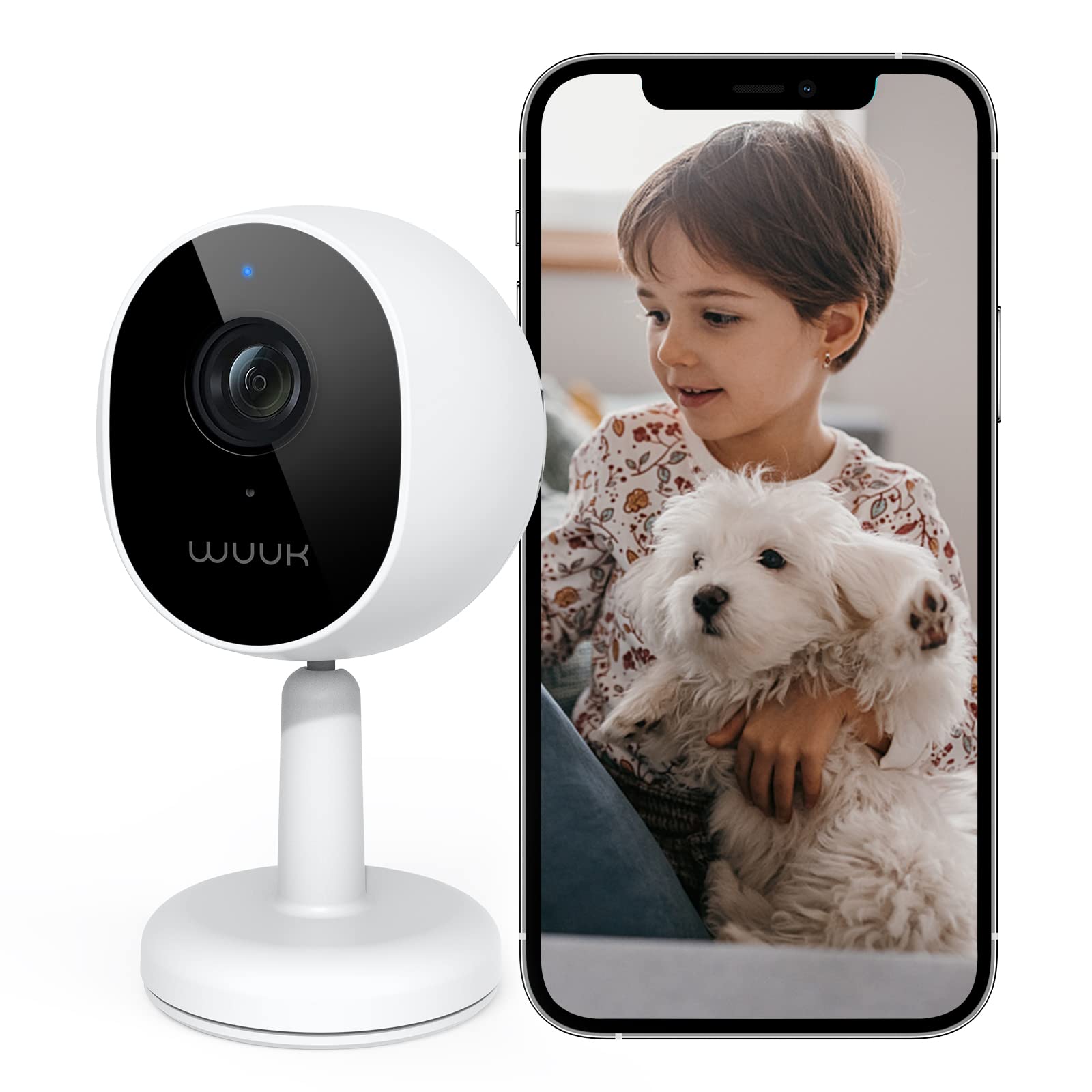 WUUK 4MP Indoor Security Camera, WiFi Camera Indoor Baby Monitor, Pet Camera w/Motion & Human Detection, Night Vision, 24/7 Live View 2-Way Audio, Magnetic Stand, Works w/Alexa & Google Home