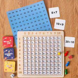 wooden math multiplication and addition board with game cards montessori children counting toy wooden math blocks board for toddlers kids over 3 years old (standard model)