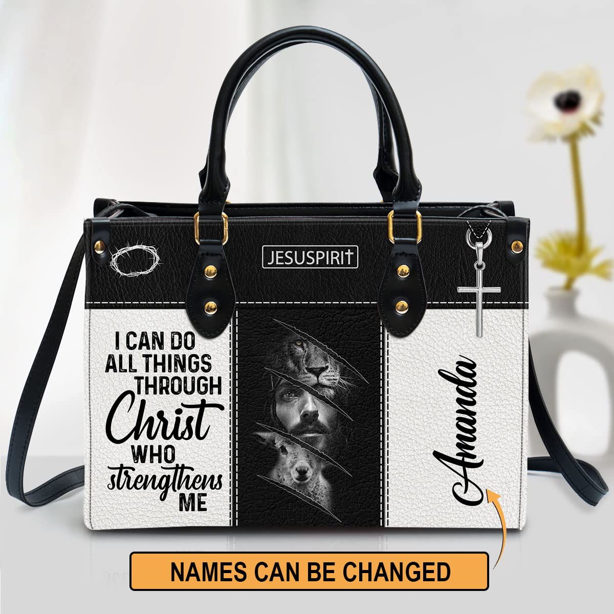 Jesuspirit Personalized Leather Bible Bags - Christian Gifts For Women - Church Bags, Bible Purse, Religious Bag - I Can Do All Things - Christian Bags, Jesus Stuff For Women Medium Size