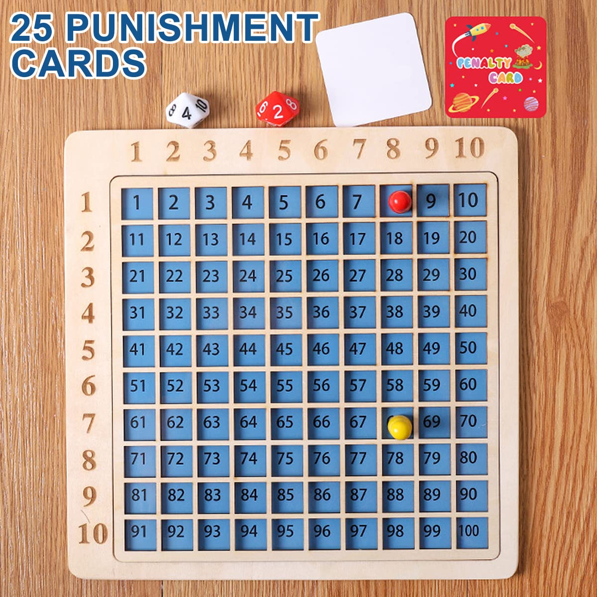 Wooden Math Multiplication and Addition Board with Game Cards Montessori Children Counting Toy Wooden Math Blocks Board for Toddlers Kids Over 3 Years Old (Standard Model)