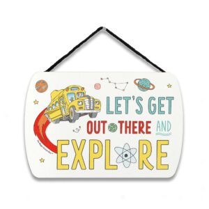 open road brands scholastic the magic school bus let's explore hanging wood wall decor - fun magic school bus sign for kids' bedroom or classroom