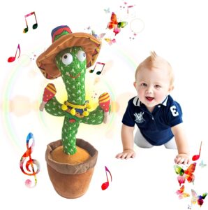 vocloud dancing cactus talking cactus baby toys-infant tummy time toys for for 0-6 months 6-12months 1 year old,recording,repeats what you say, baby boy girl gifts