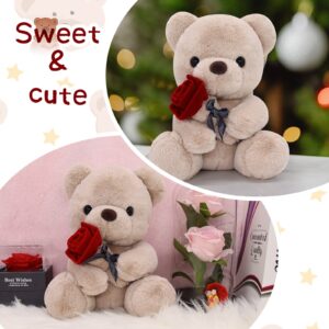 LSYDCARM Teddy Bears Stuffed Animals with Rose, 9Inch Valentines Day Bear, Valentines Day Gift for Girlfriend or a Gift for Children on Holiday, Romantic Night Kawaii Bear Plush, Anniversary