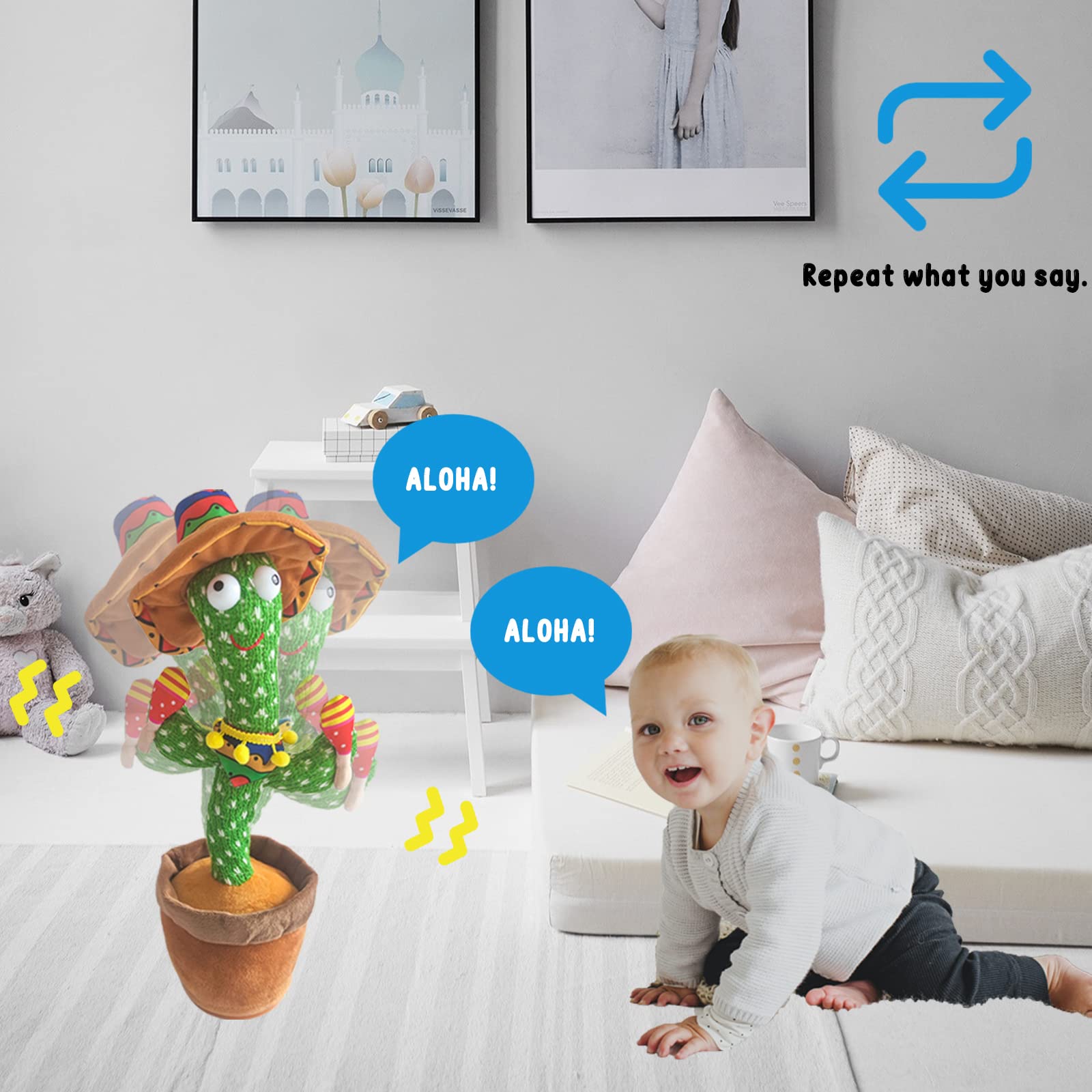 Vocloud Dancing Cactus Talking Cactus Baby Toys-Infant Tummy Time Toys for for 0-6 Months 6-12months 1 Year Old,Recording,Repeats What You say, Baby boy Girl Gifts