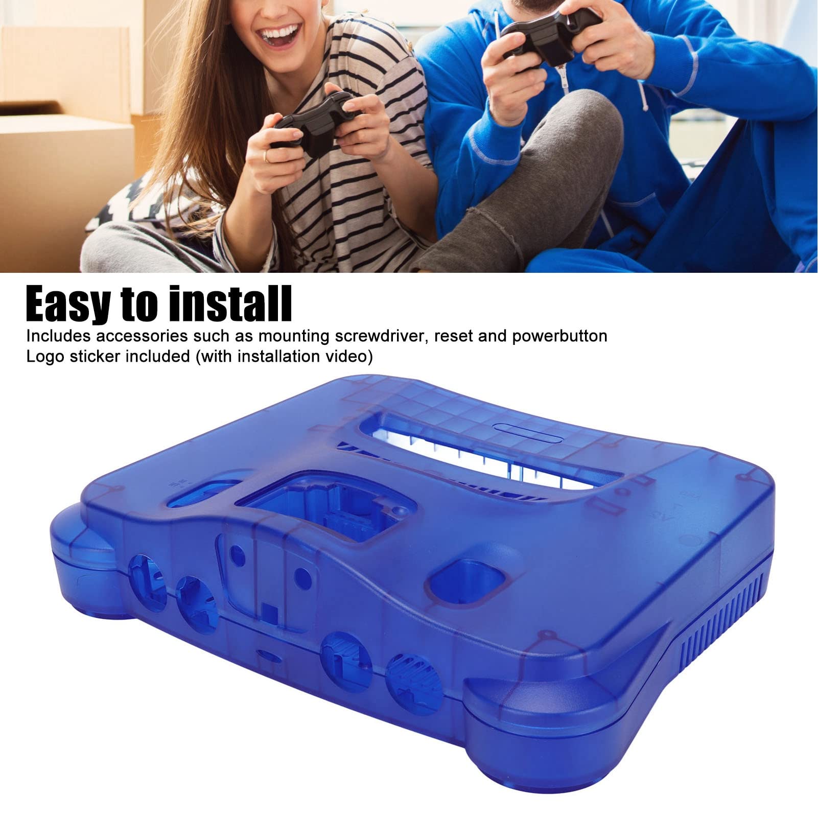 Protective Shell for N64 Retro Video Game Console, Translucent Blue Replacement Case, with Screwdriver, Reset, Power , Universal ABS Storage Box [video game] [video game]