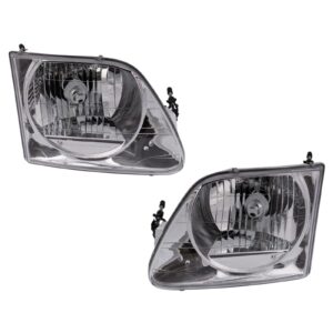 TRQ Headlight Assembly Set Headlights Driver & Passenger Side Halogen Compatible with 1997-2002 Ford Expedition 1997-2003 F-150 2004 F-150 Heritage 1997-1999 F-250 FO2502182 FO2503182