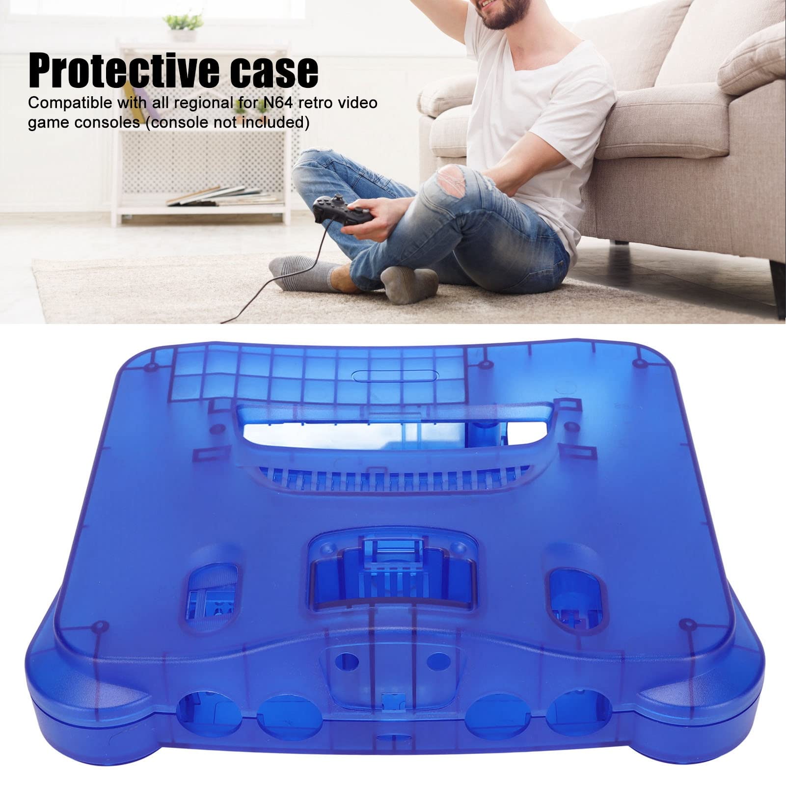 Protective Shell for N64 Retro Video Game Console, Translucent Blue Replacement Case, with Screwdriver, Reset, Power , Universal ABS Storage Box [video game] [video game]