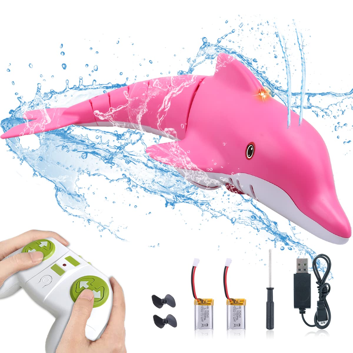 LAFALA Pink Remote Control Dolphin Toy 2.4G High Simulation Cartoon Dolphin Remote Control for Swimming Pool Bathroom Great Gift RC Boat Shark Toys for 6+ Year Old Boys and Girls (with 2 Batteries)