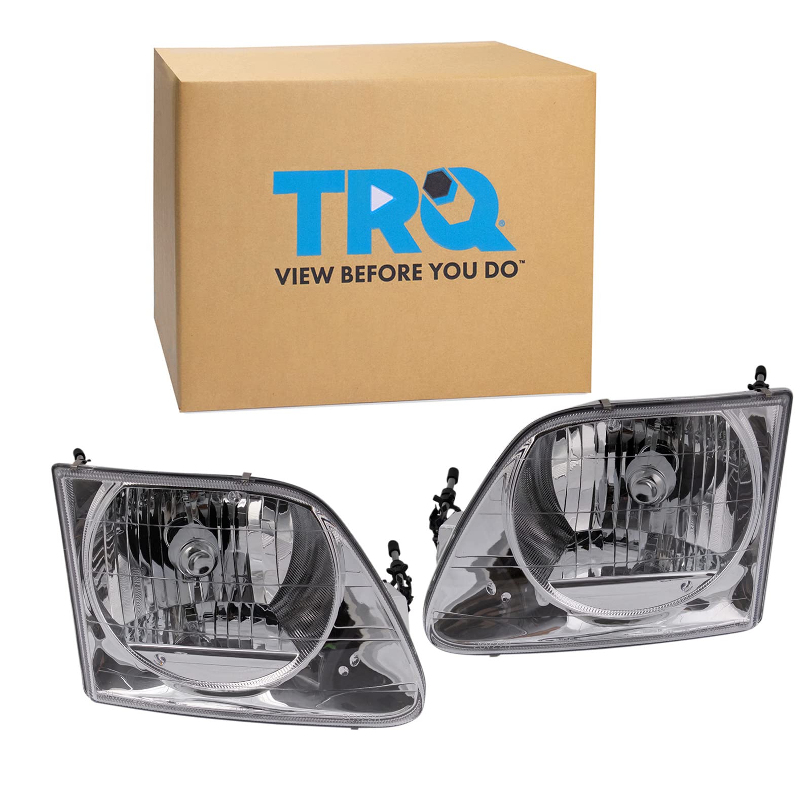 TRQ Headlight Assembly Set Headlights Driver & Passenger Side Halogen Compatible with 1997-2002 Ford Expedition 1997-2003 F-150 2004 F-150 Heritage 1997-1999 F-250 FO2502182 FO2503182