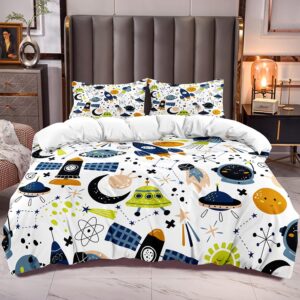 jijiwang king size duvet cover space cotton comforter cover kids 2 pillowshames rocket space duvet cover boys girls spaceship planet print