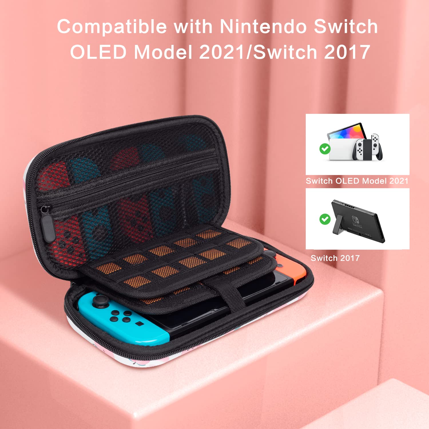 Nintendo Switch Case Cute,Carry Case for Nintendo Switch OLED Model 2021/Switch 2017,Protective Case with 20 Game Card Slots for Switch Console Joy-Con & Accessories,for Girls/Boys Gift