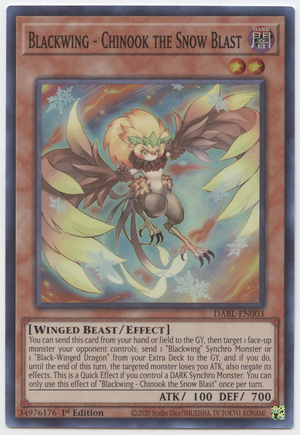 YU-GI-OH! Blackwing - Chinook The Snow Blast - DABL-EN003 - Super Rare - 1st Edition