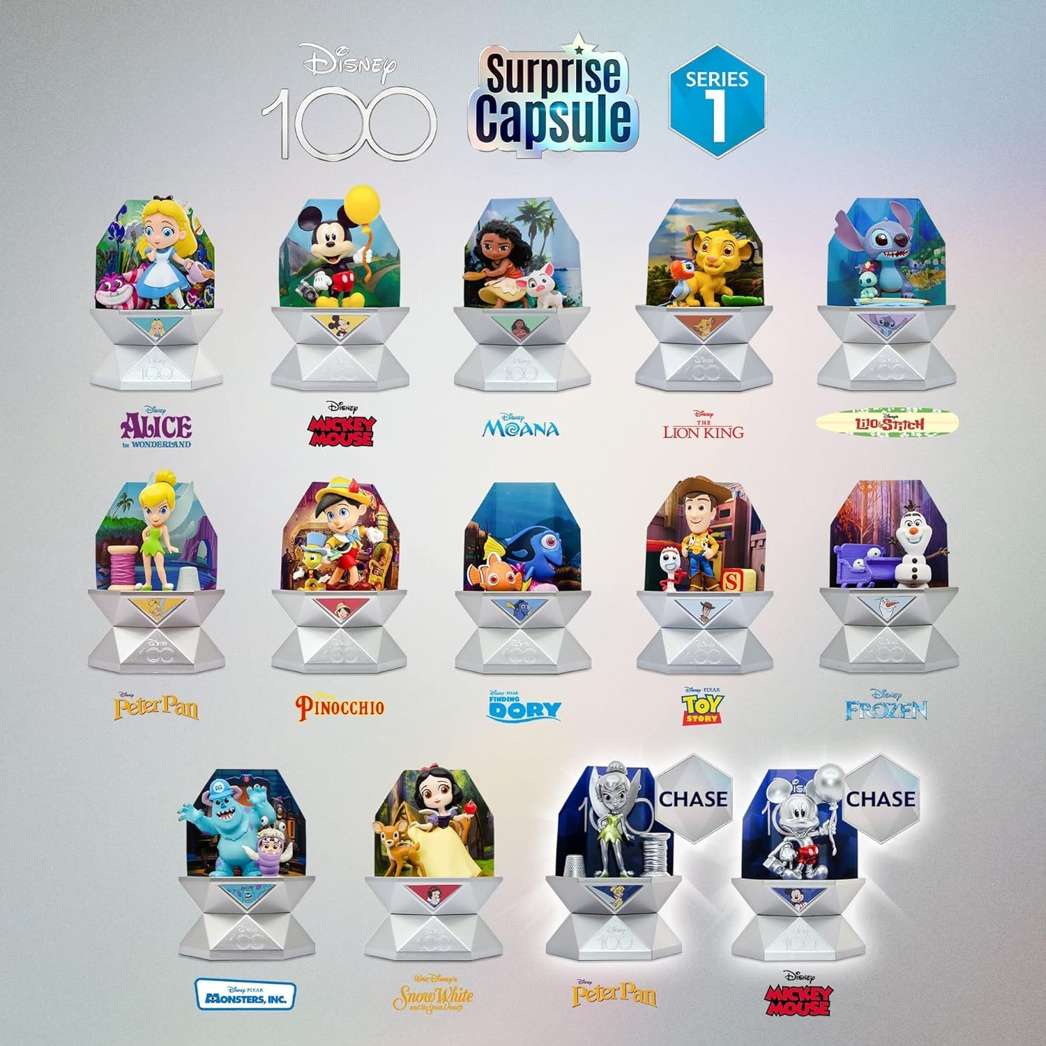 YuMe Disney 100 Series Mystery Capsule Blind Box with Surprise Characters Figurines Toys 2 Pack