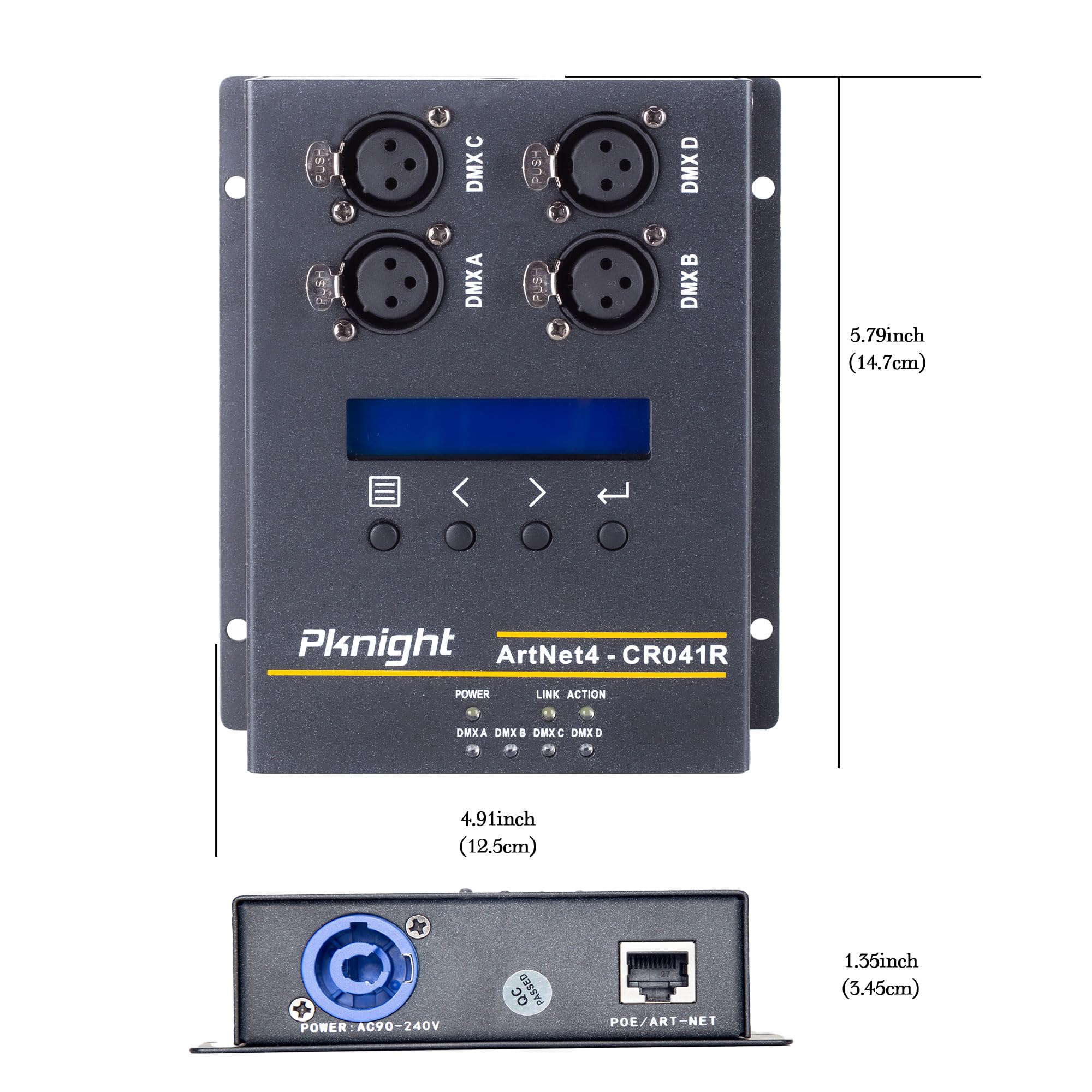 Pknight Bi-direction ArtNet DMX 2048 Ethernet Lighting Controller Interface，4 Universe/Truss Mountable/PoE CR041R