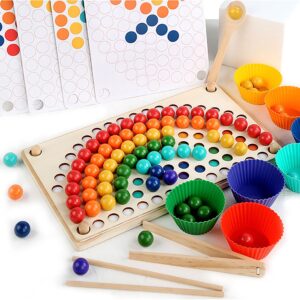 JOYPLAY Store Wooden Pegboard Beads Game, Rainbow Color Board Games, Puzzle Board, Montessori Toys, Preschool Learning Activities, Boys and Girls Gift for 3 and up!