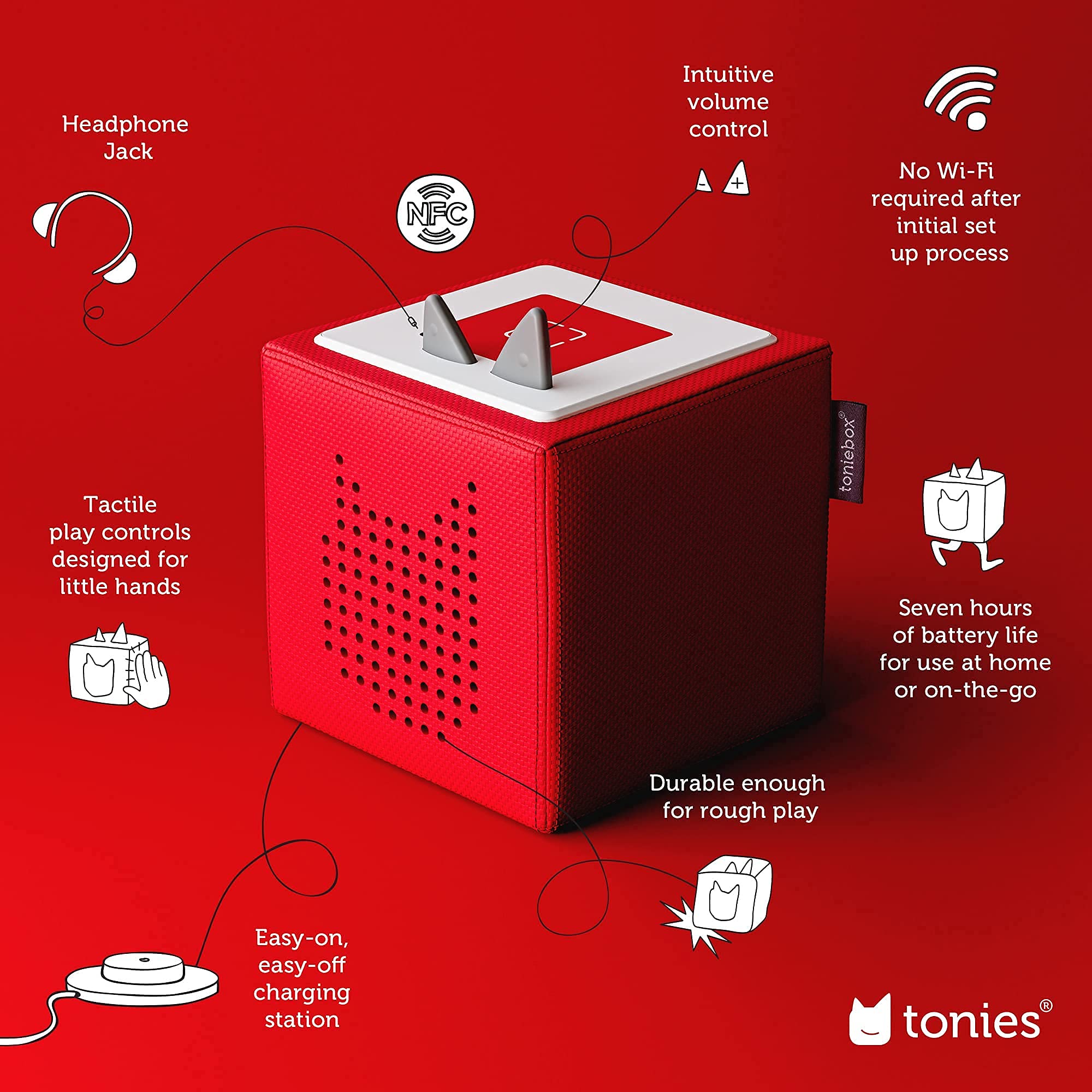 Toniebox Audio Player Dr. Seuss Bundle - Listen, Learn, and Play with One Huggable Little Box - Red