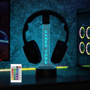 yuandian light up headphone stand for desk, gaming headset holder rgb with 16 color lights for game room decor, cool gamer gifts for men boyfriend (gamer zone)