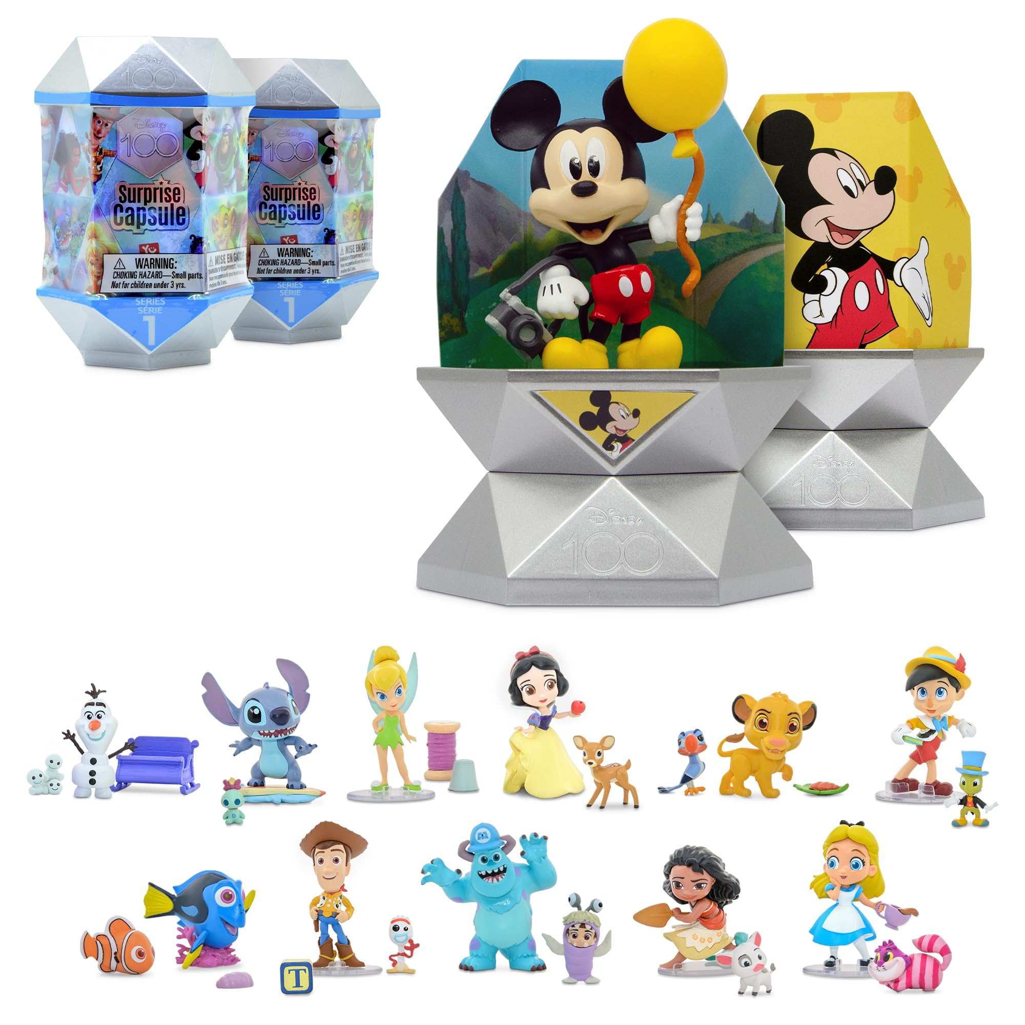 YuMe Disney 100 Series Mystery Capsule Blind Box with Surprise Characters Figurines Toys 2 Pack