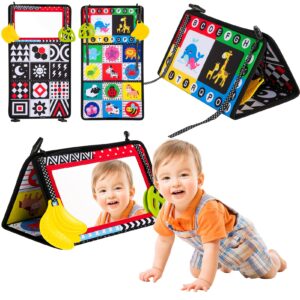 tyseoome tummy time mat, baby mirror,infant toys baby toys 3-6 7 8 9 10 11 12 months,newborn toys sensory toy montessori sensory crinkle black and white book boys girls soft floor mirror