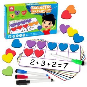 coogam magnetic ten frame set, math manipulative games for kids with 6 ten frames 60 magnetic math counters, montessori educational toy gift for preschool kindergarten 3 4 5 year old toddlers