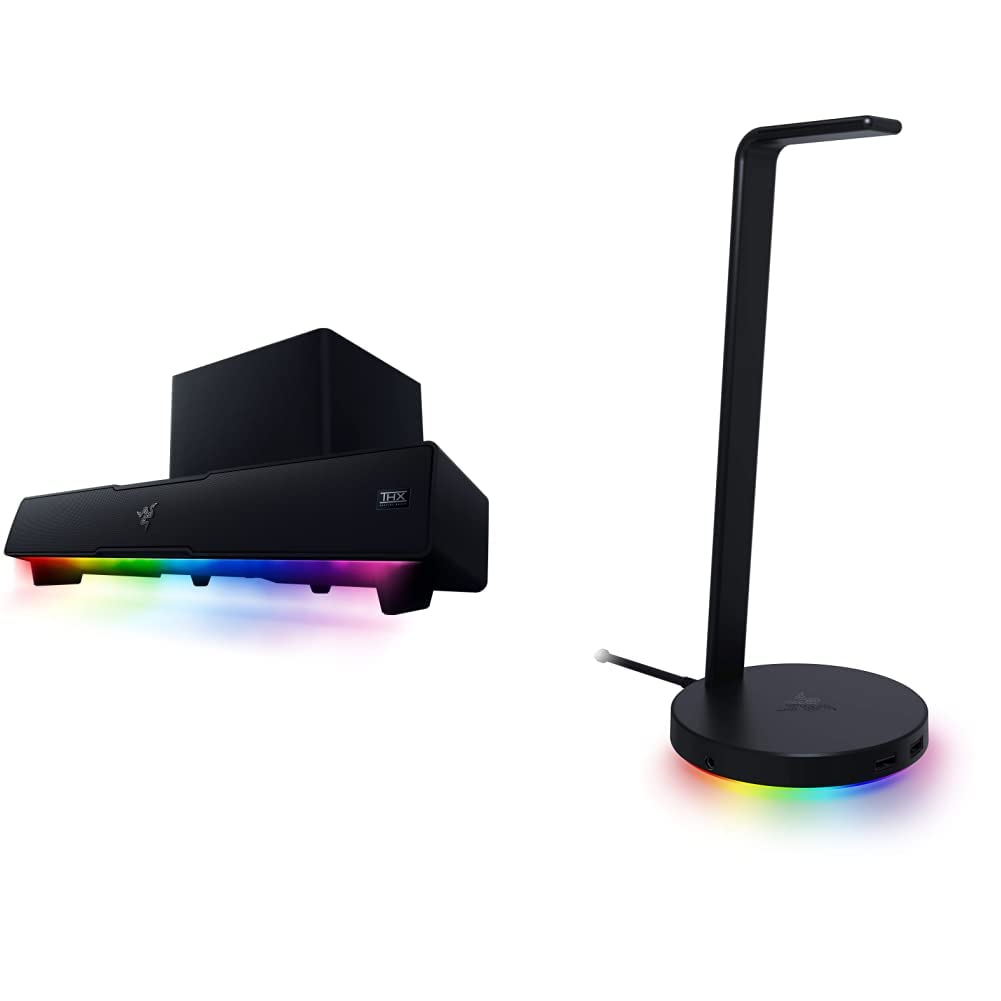 Razer Leviathan V2: Multi-Driver PC Gaming Soundbar with Subwoofer & Base Station V2 Chroma: Chroma RGB Lighting - Non-Slip Rubber Base - Designed for Gaming Headsets - Classic Black