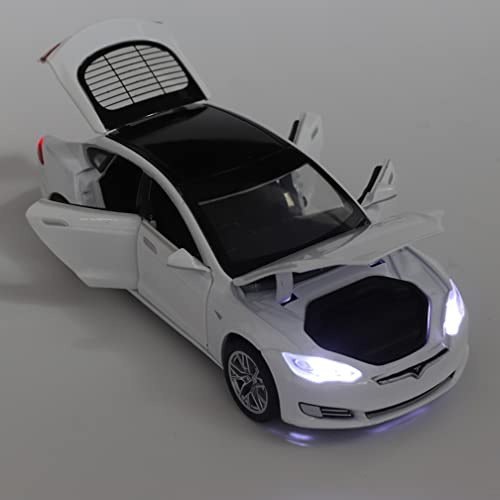 Model S Alloy Diecast Toy Car 1:32 Scale 3+ Years Old Boy Toy Model Car with Light and Sound,White