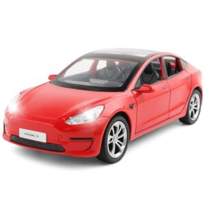 1/24 diecast model 3 toy car, alloy casting model 3 model car pull back collectible vehicles with sound and light, 6 open doors, model 3 diecast model car toy for kids adults (red)