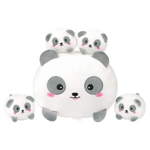 aixini cute panda mommy stuffed animal with 4 little baby pandas plush, super soft cartoon hugging toy gifts for bedding, kids sleeping kawaii pillow