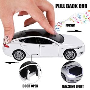 Model S Alloy Diecast Toy Car 1:32 Scale 3+ Years Old Boy Toy Model Car with Light and Sound,White