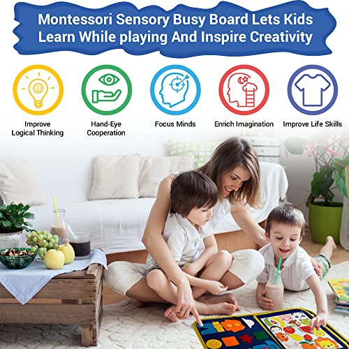 DEMAM Preschool Montessori Toddler Busy Board for 3-6 Year Old,Preschool Learning Activities Toys, Sensory Board for Fine Basic Dress Motor Skills,Autism Basic Life Skills&Travel Toys Old Boys/Girls