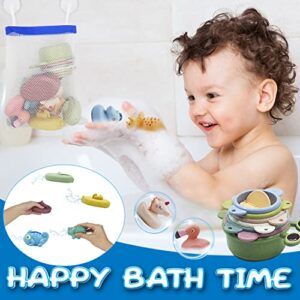 Baby Bath Toys for Toddlers 1-3, 16PCS Bath Squirt Toys with Hole, Silicone Bath Toys Contains 7 Stacking Cups and 3 Boats and 6 Animals, Best Shower Water Toys for Boys and Girls