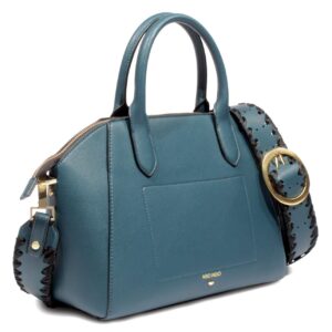 Niko Ineko Women's Bowler Shoulder Bag Kitty Snout Hardware Teal