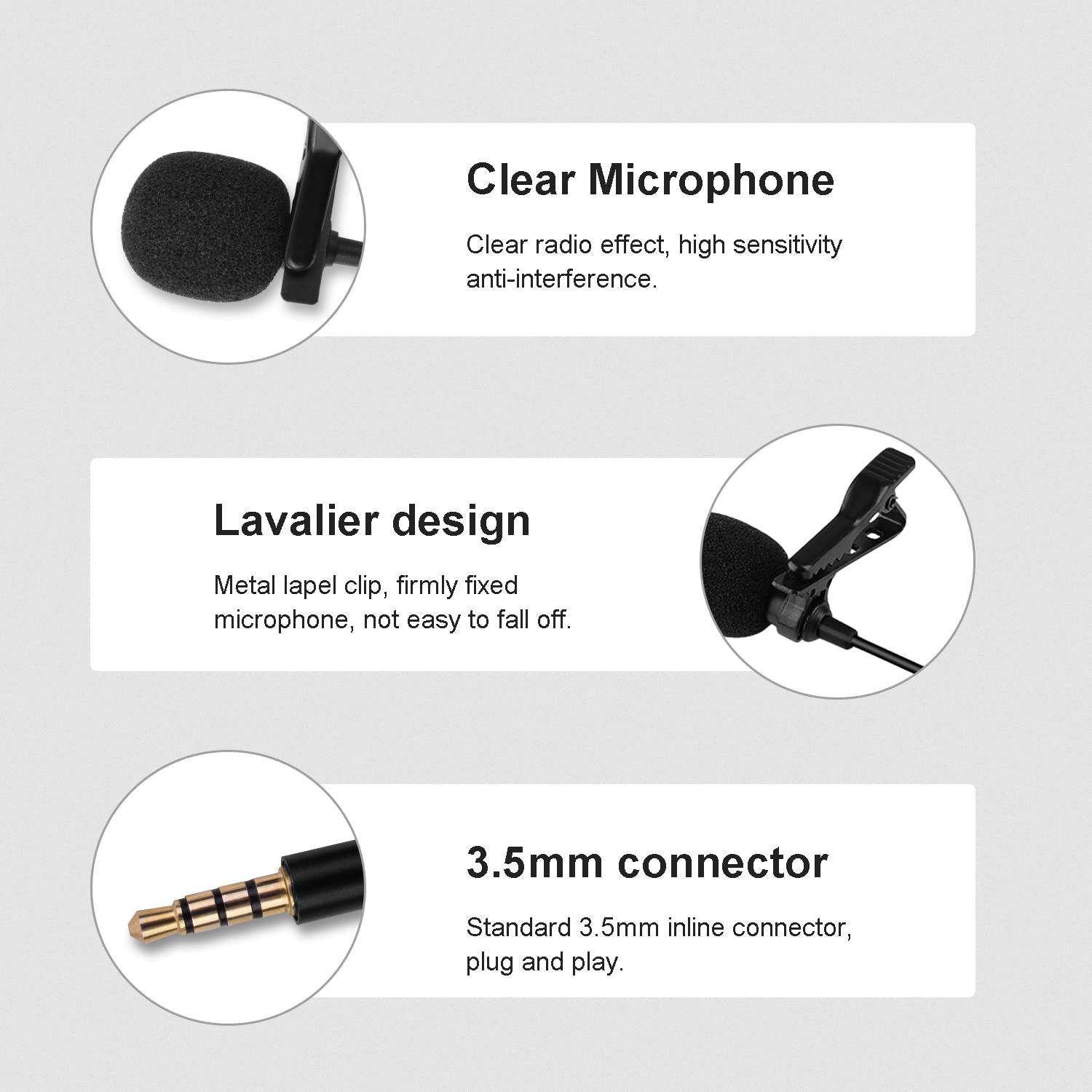 Koffmon Omnidirectional Mini Wired Clip-on Microphone Cable Lavalier Lapel Microphone with 3.5mm TRRS Audio Cord for Recording, Interview, Teaching, Vlog