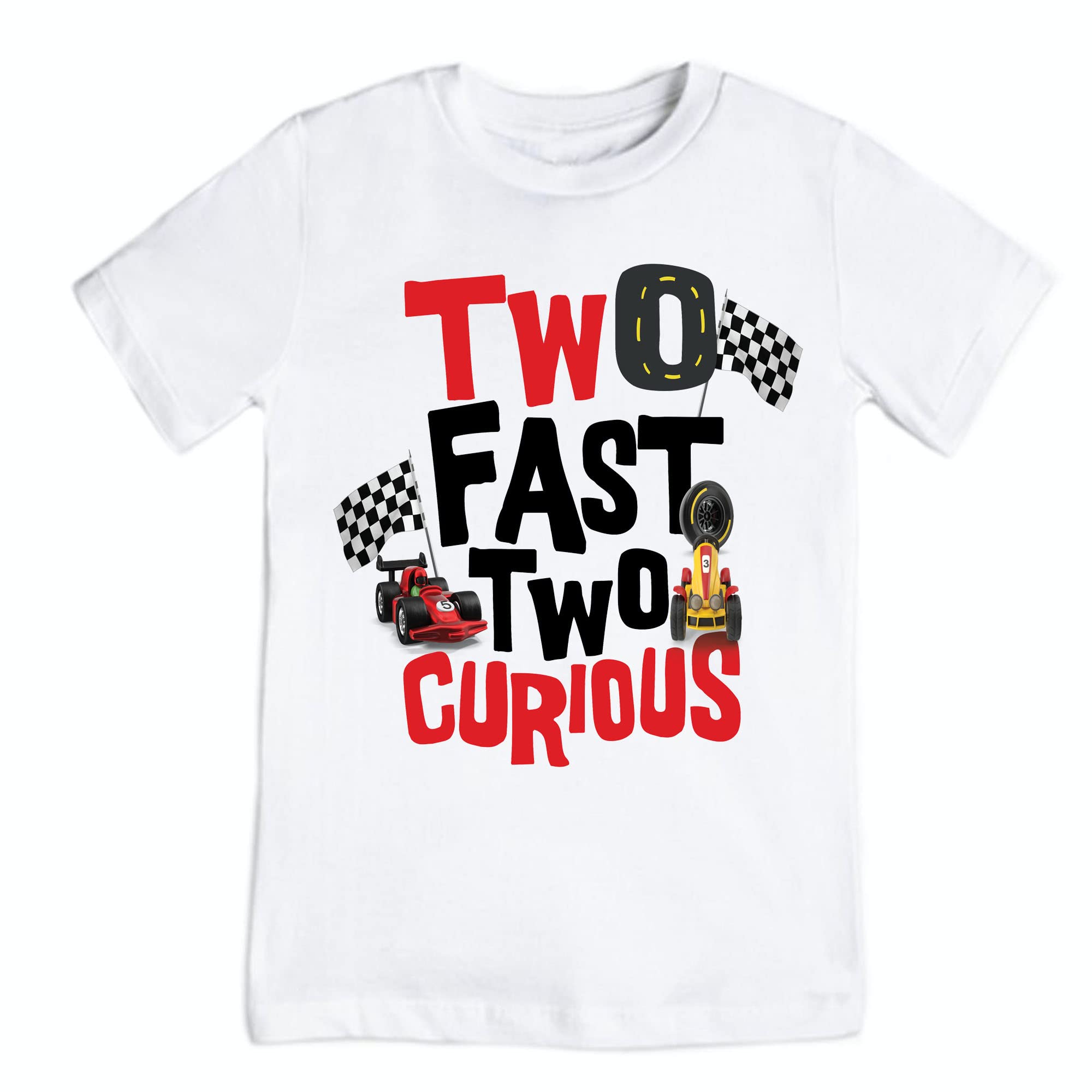 Two Fast two curious T-Shirt Second Birthday Shirt 2nd Birthday T-Shirt Race car Birthday Shirt Birthday Boy Shirt cars birthday party (3T)