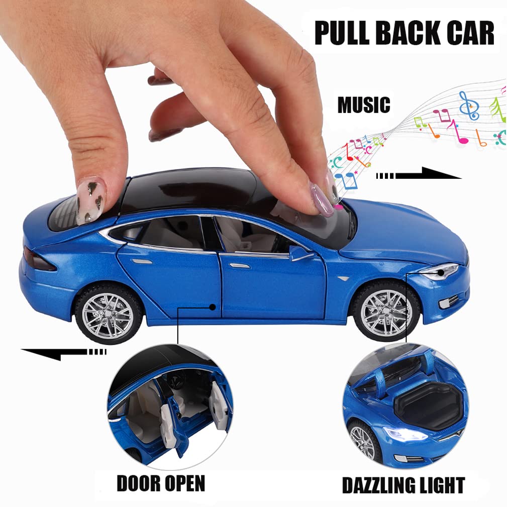 Model S Alloy Diecast Toy Car 1:32 Scale 3+ Years Old Boy Toy Model Car with Light and Sound,Blue