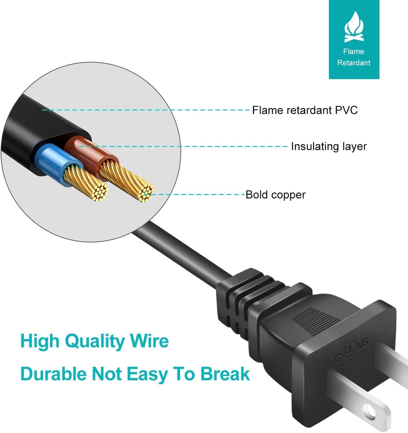 10Ft Projector Power Cord for Mini Projector,Portable Projector Replacement 2 Prong Power Cable