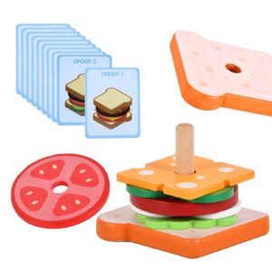 wooden sandwich stacking toys, montessori toys for toddlers kitchen play food educational preschool learning toys christmas birthday gift kids toys for boys girls 3 4 5 years old (sandwich)