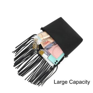 ZOVYRON Western Fringe Crossbody Purse, Boho Cow Print Bag Small Leather Fringe Purse Leopard Tassel Fringe Shoulder Bag for Women