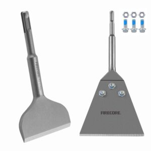 firecore 3 in sds plus chisel bit cranked angled bent chisel for hammer drill 42crmo, sds plus floor scraper with spare bolts and locknuts, 5 inch x 11 inch tile removal chisel tool heavy duty