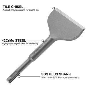 Firecore 3 In SDS Plus Chisel Bit Cranked Angled Bent Chisel for Hammer Drill 42CrMo, SDS Plus Floor Scraper with Spare Bolts and Locknuts, 5 Inch x 11 Inch Tile Removal Chisel Tool Heavy Duty