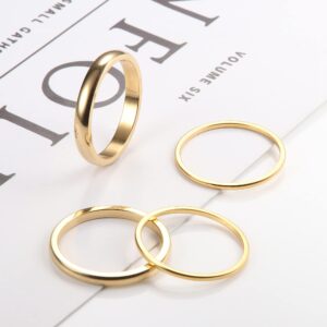 THUNARAZ 14K Gold Filled Rings Stacking Rings for Women Stackable Thin Gold Ring Plain Pinky Thumb Midi Statement Band Ring Comfort Fit 4Pcs 1mm 2mm 3mm 5mm