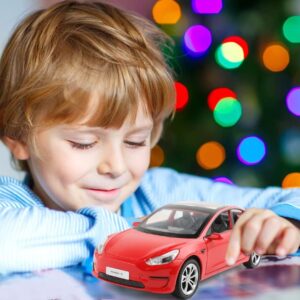 1/24 Diecast Model 3 Toy Car, Alloy Casting Model 3 Model Car Pull Back Collectible Vehicles with Sound and Light, 6 Open Doors, Model 3 Diecast Model Car Toy for Kids Adults (Red)