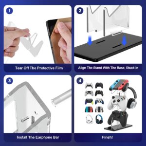 Universal Dual Controller Holder Headset Stand: Game Controller Stand 3 Tier Gamepad Headphone Stand Acrylic Holder Storage Organizer for Xbox Series PS5 PS4