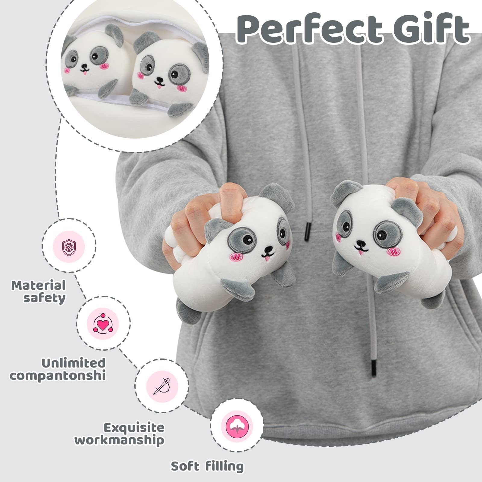 AIXINI Cute Panda Mommy Stuffed Animal with 4 Little Baby Pandas Plush, Super Soft Cartoon Hugging Toy Gifts for Bedding, Kids Sleeping Kawaii Pillow