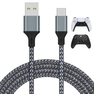 16.4ft charger charging cable for ps 5 for xbox series x/s controller/for switch pro controller, replacement usb charging cord nylon braided type-c ports accessories for ps5/for xbox series x, grey