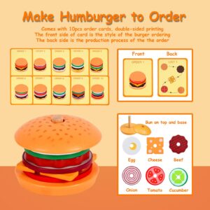 Wooden Burger Stacking Toys, Montessori Toys for Toddlers Fine Motor Skills Toys Educational Learning Toys Play Food Kids Toys for Boys Girls 3 4 5 Years Old (Burger)