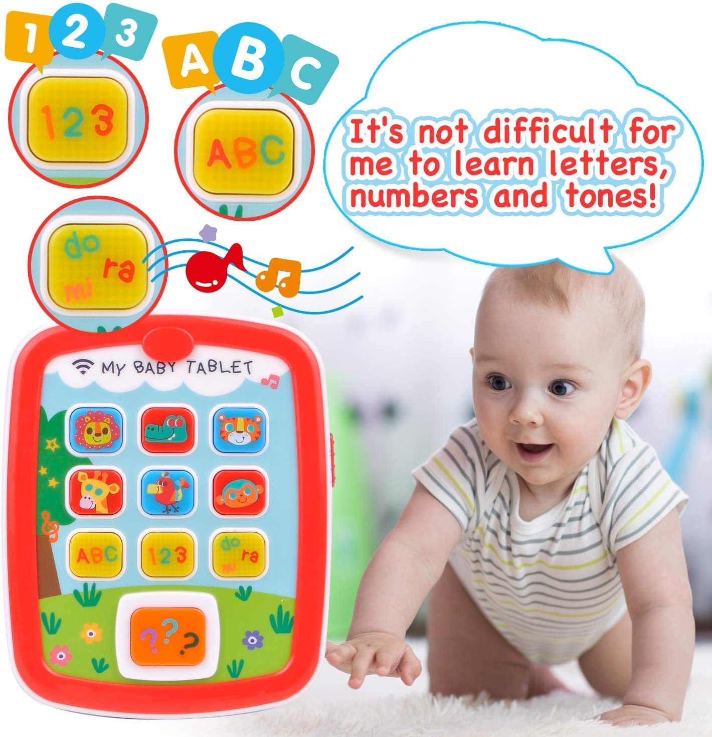 Awefun Baby Tablets Toys, Toddler Musical Play Tablet Toy 6-12 12-18 18-24 Months, Baby Tablet Learning Educational Baby Toys for 1 2 3 Year Old Boys Girls with Music Light