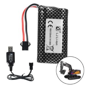 kolegend Remote Control Excavator Accessories 7.2V 1200Mah Rechargeable Battery with USB Charger Cable for 1592 rc Construction Vehicle